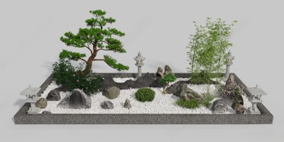 新中式假山小品3D模型下载